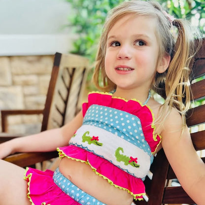 Handsmocked Alligator Swim Set girls