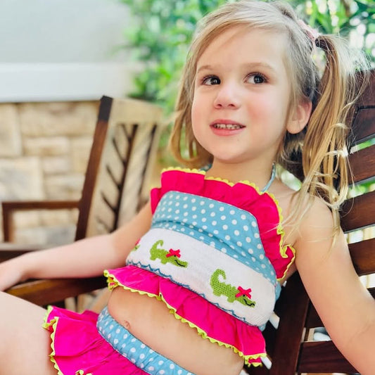 Handsmocked Alligator Swim Set girls