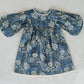 Grey Floral Printed Neck & Bottom Lace Long Sleeves Gathered