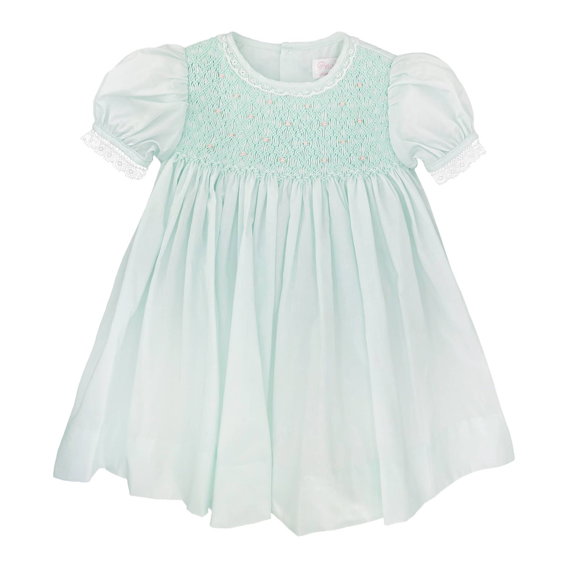 Fully Smocked Dress with French Lace-MINT