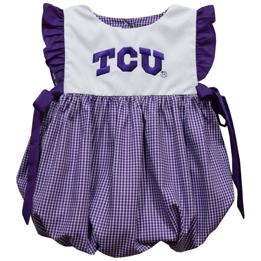 TCU Horned Frogs Embroidered Purple Gingham Girl Bubble