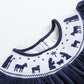 Navy Blue Corduroy Nativity Smocked Bishop Dress