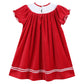 Red Corduroy Christmas Nativity Smocked Bishop Dress