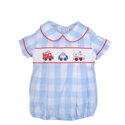 Car hand smocked boy short bubble