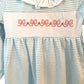 Blue Stripe Long Sleeve Dress with Pink Bow Embroidery