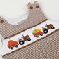 Brown Gingham Pumpkin and Corn Tractor Smocked Overalls