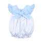 Plain Bubble Blue Neck And Dots On White with Bow Back