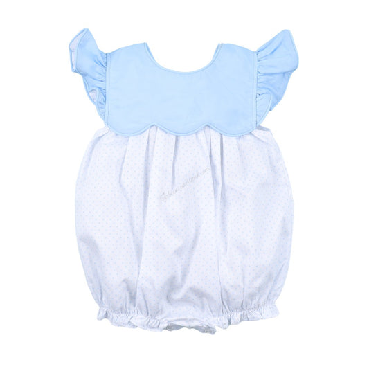 Plain Bubble Blue Neck And Dots On White with Bow Back