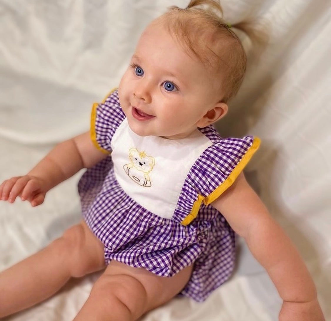 Embroidery Girl Bubble- Purple/Gold Gingham