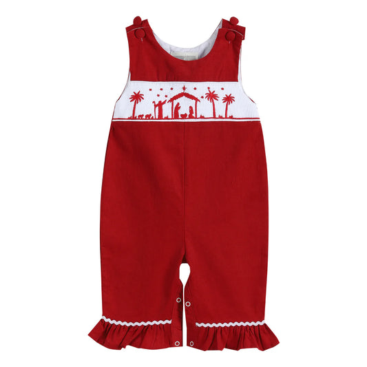 Navy Blue Corduroy Nativity Smocked Bishop Dress
