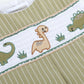 Green Dinosaur Smocked Overalls