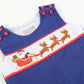 Royal Blue Santa and Sleigh Smocked Overalls