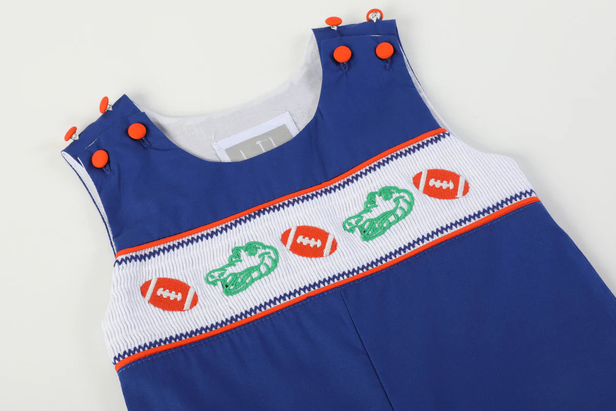 Blue and Orange Football Smocked Overalls-Florida