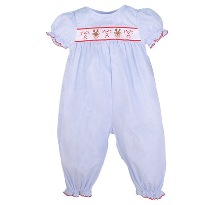 Reindeer & candy hand embroidered baby bubble