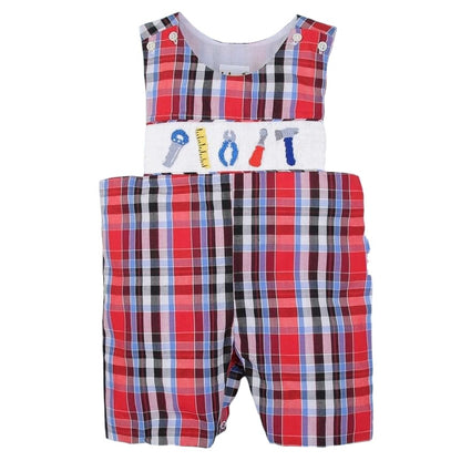 Adorable Hand smocked tools boy shortall