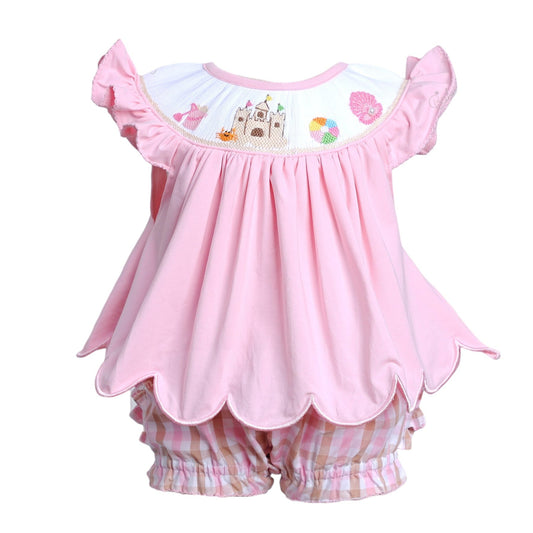 Cute sandy Castle smocked girl short set
