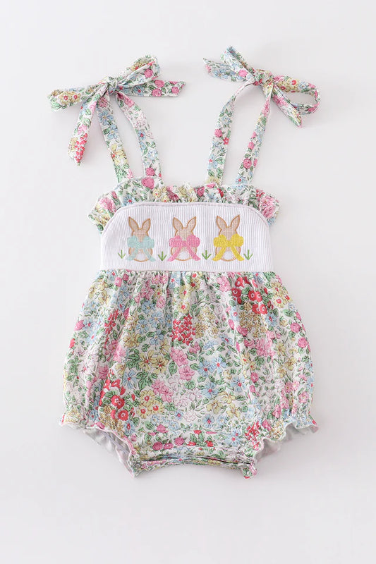 EASTER FLORAL PRINT BUNNY EMBROIDERY GIRL BUBBLE