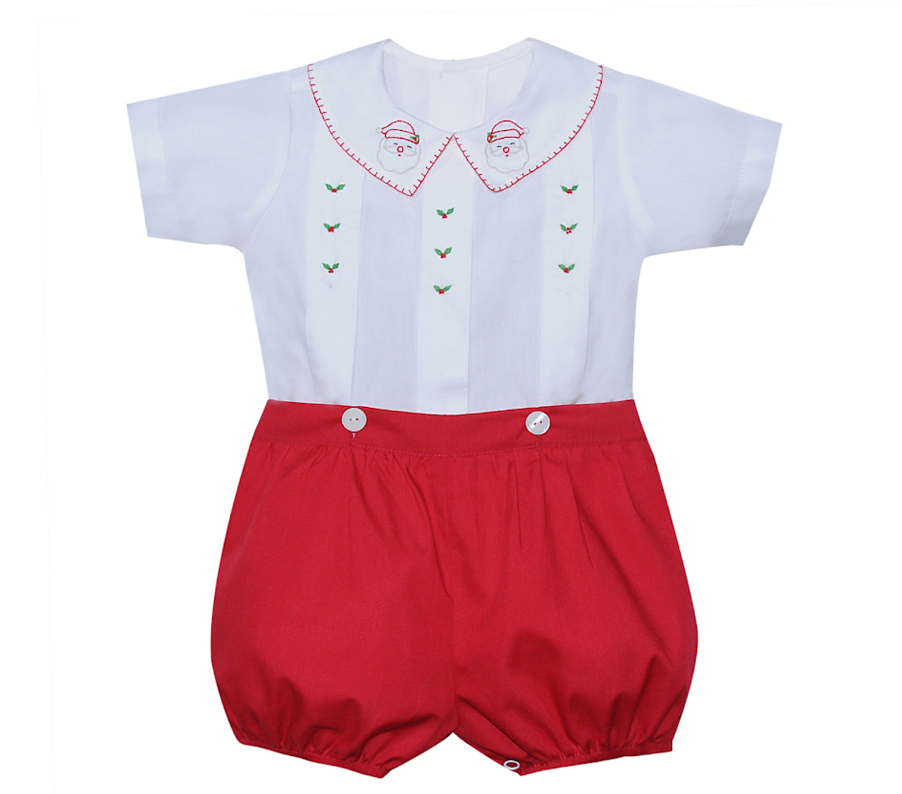 Kay Boy Button on Suit- Santa  Hand Embroidered Boy Bubble