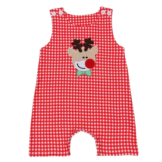 Baby Infant Christmas Deer Red Checkered Sleeveless Rompers