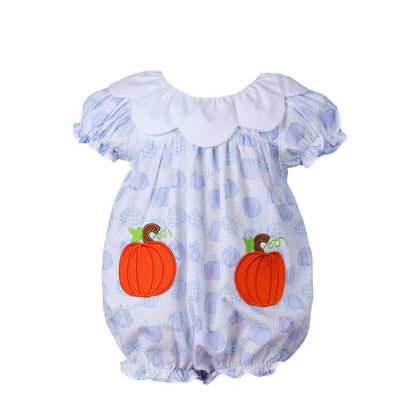 Scallops blue pumpkin applique  bubble