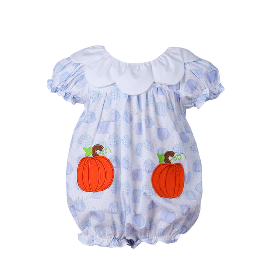 Scallops blue pumpkin applique  bubble