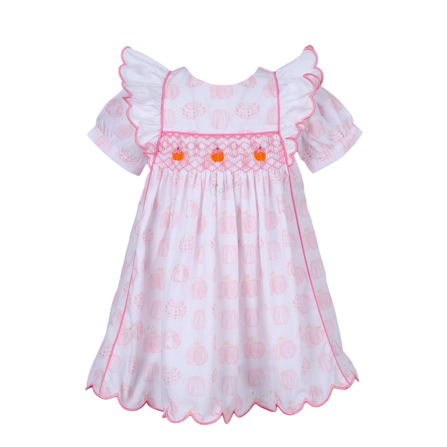 Pink pumpkin hand smocked dress