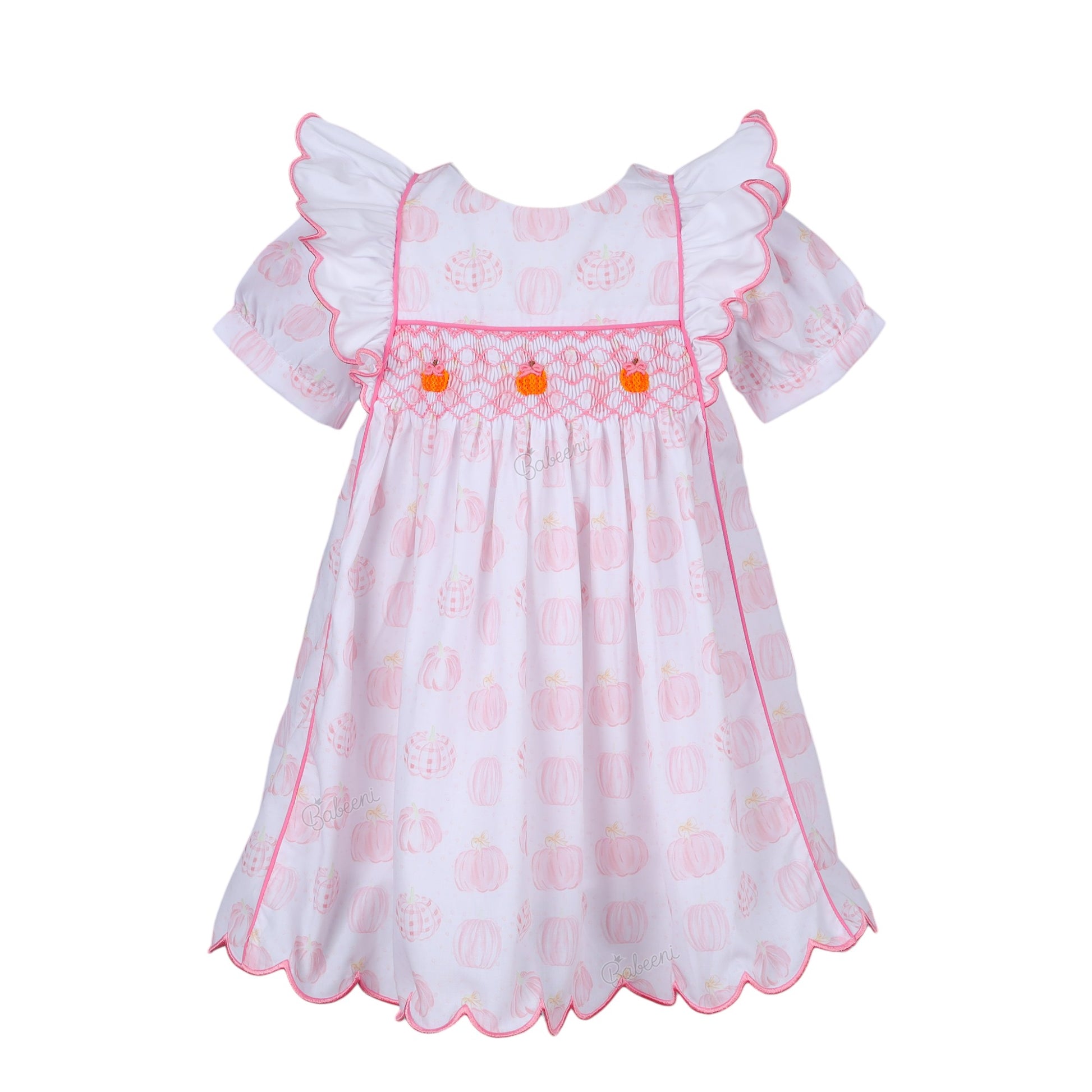 Pink pumpkin hand smocked dress