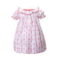 Pink Santa pattern with hand-smocked ruffle girl short sleeves dress