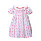 Pink Santa pattern with hand-smocked ruffle girl short sleeves dress