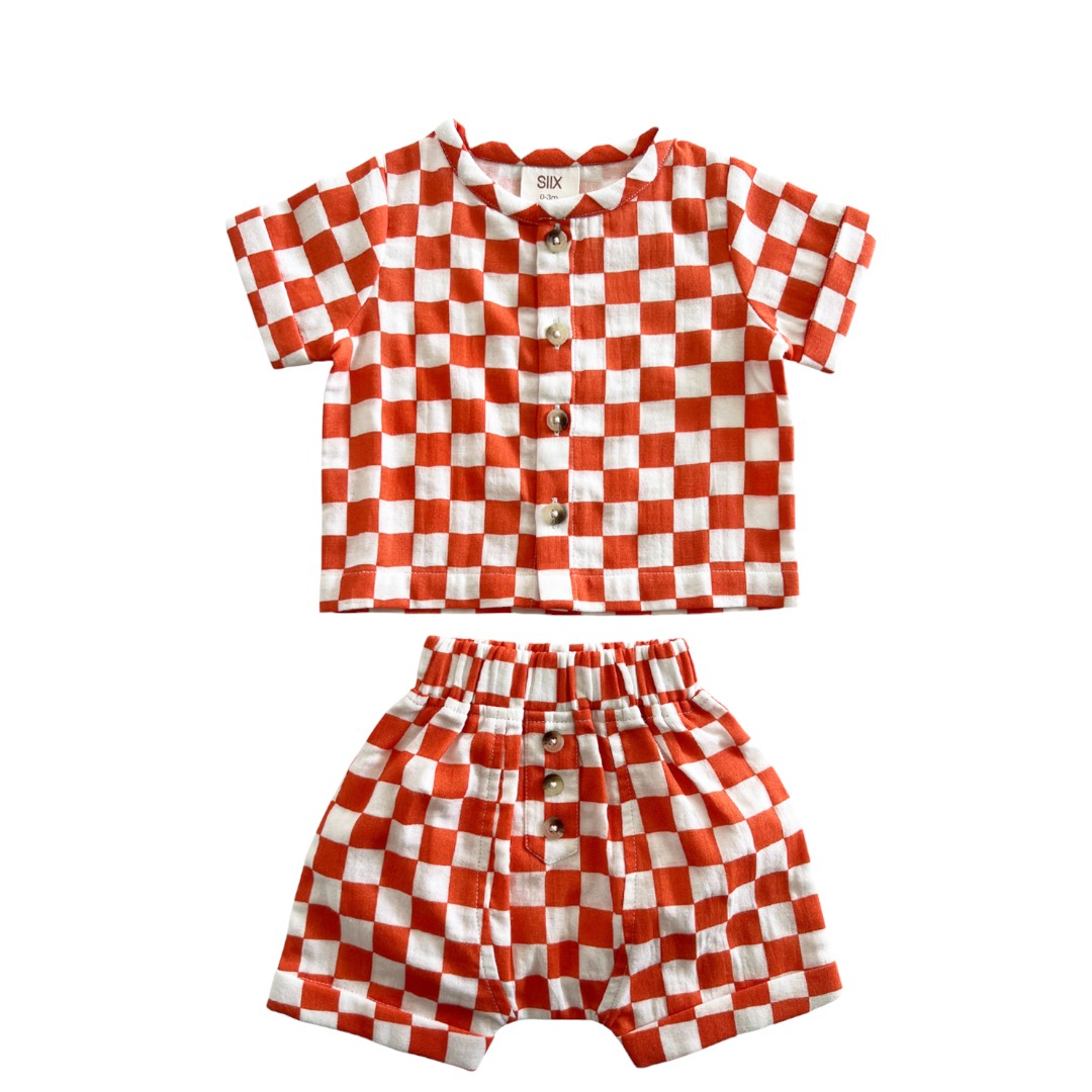 Tangerine Checkerboard / Organic Finley Set