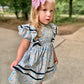 Pretty Floral Dress With Velvet bow accents and trim