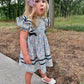 Pretty Floral Dress With Velvet bow accents and trim