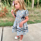 Pretty Floral Dress With Velvet bow accents and trim