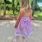 Pink character French knot seersucker dress with back bow