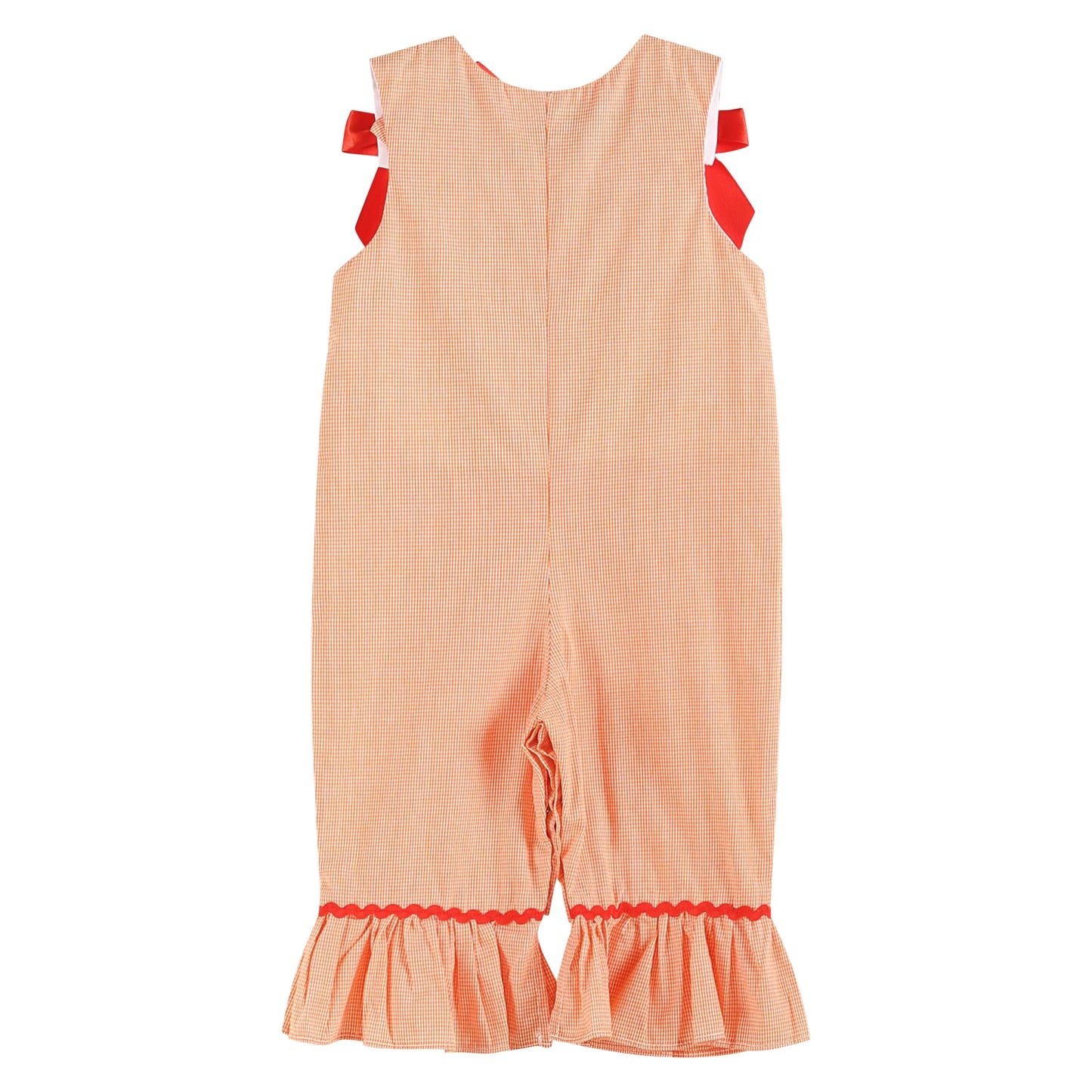 Orange Gingham Pumpkin Bow Accent Overalls