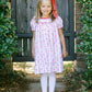 Pink Santa pattern with hand-smocked ruffle girl short sleeves dress