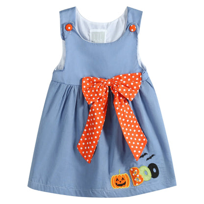 Blue Halloween Boo Dress With Big Bow