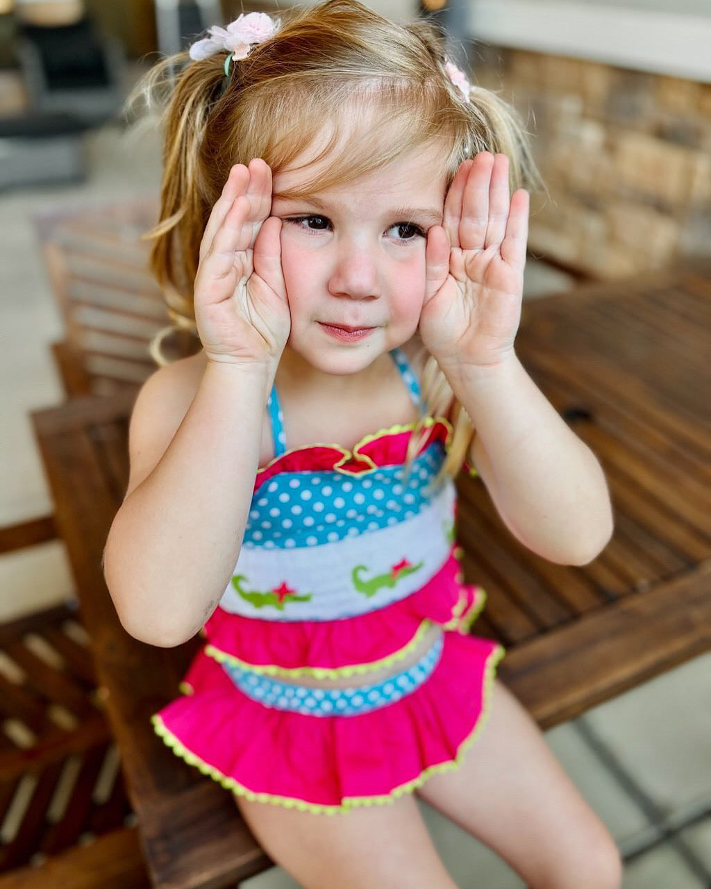 Handsmocked Alligator Swim Set girls