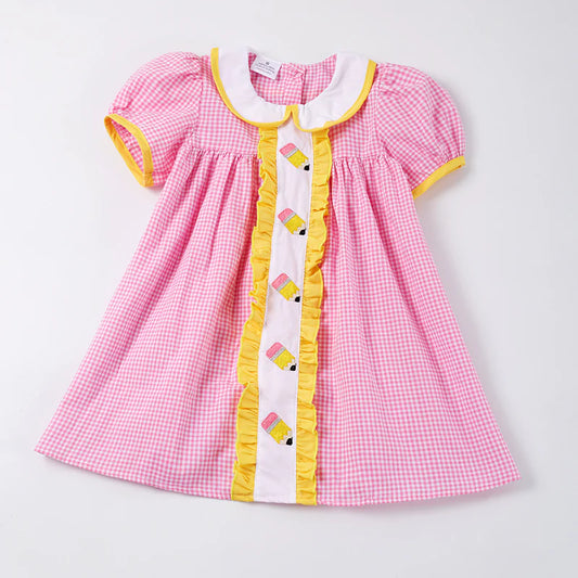 Back to School Pencil Embroidery Woven Dress