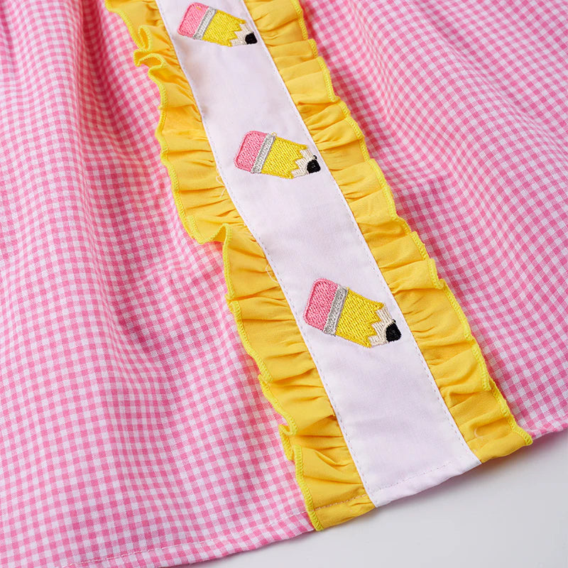 Back to School Pencil Embroidery Woven Dress