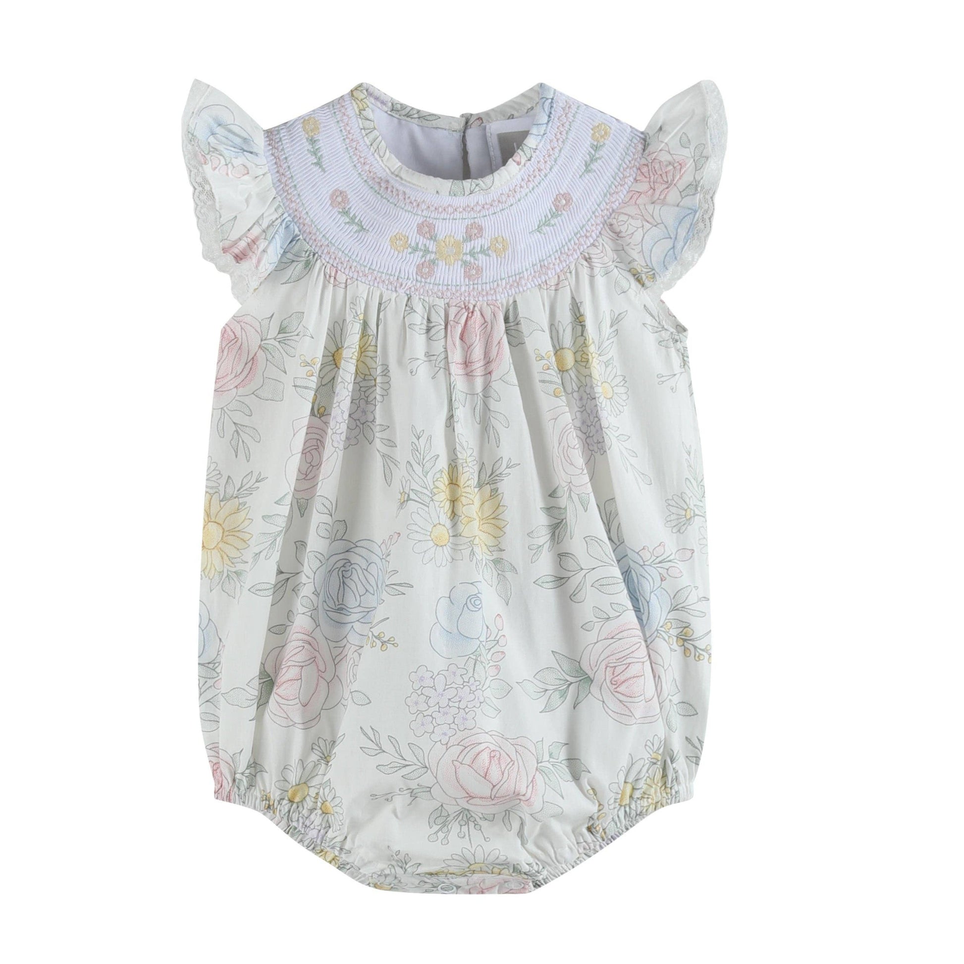 Bouquet Floral Smocked Flutter Romper