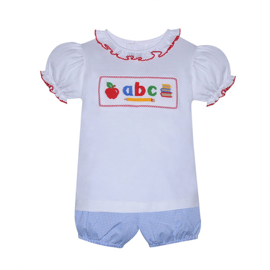 Learning my ABCS Smocked Bloomer Set