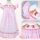 GIRLS SMOCKED DOG XOXO CHECK DRESS-Pink and Red
