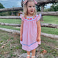 Hand smocked Pink Striped Bow and Crayon Dress