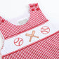 Red Gingham Baseball Smocked Shortalls