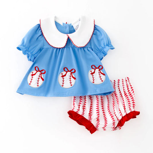 Girls Spring and Summer Baseball Applique Bloomer Set