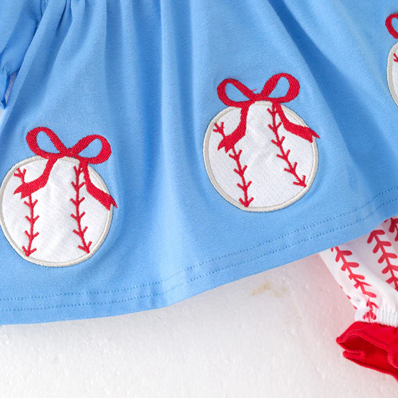 Girls Spring and Summer Baseball Applique Bloomer Set