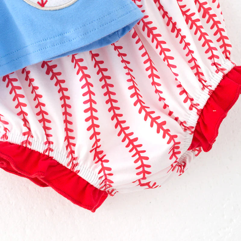 Girls Spring and Summer Baseball Applique Bloomer Set