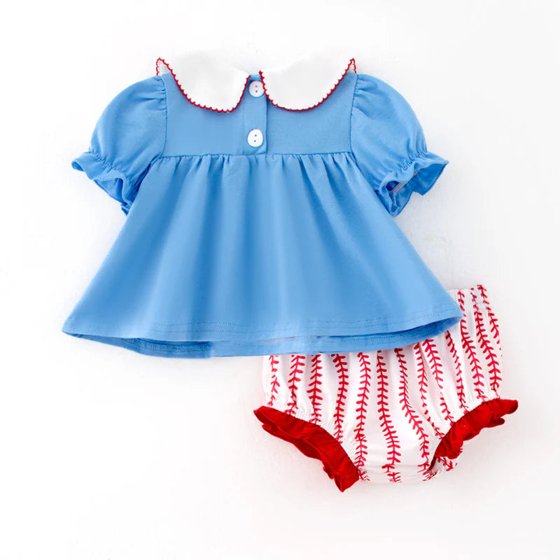 Girls Spring and Summer Baseball Applique Bloomer Set