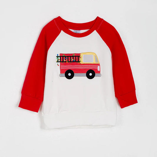 Boys Christmas  Fire Truck Applique Top